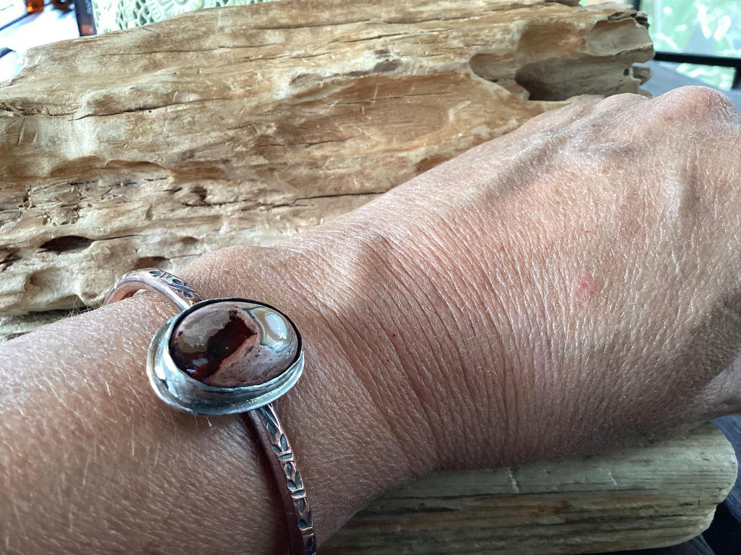 Copper, Sterling Silver and Fire Opal Cuff Bracelet