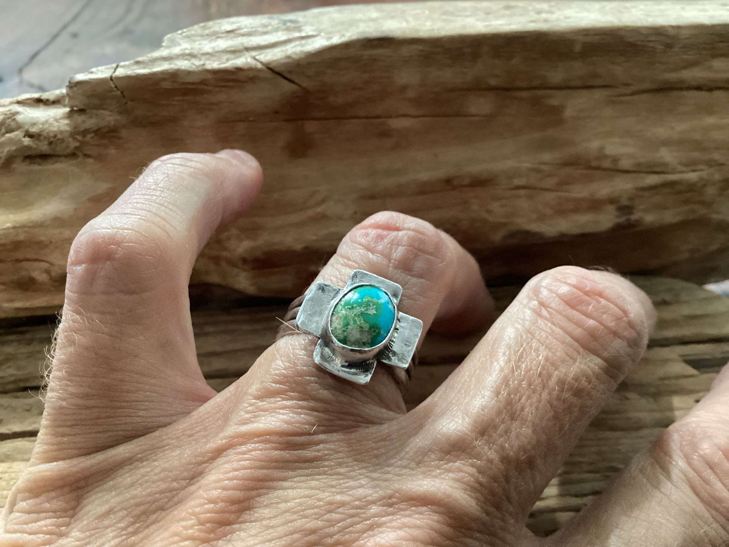 Sterling and Turquoise Cross Ring