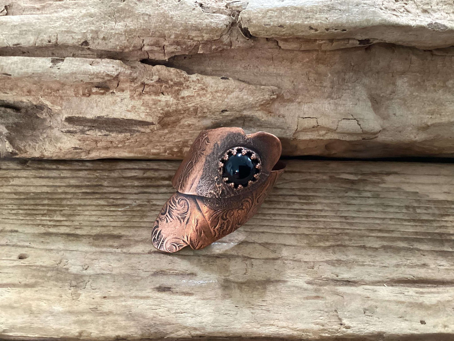 Copper and Onyx Ring