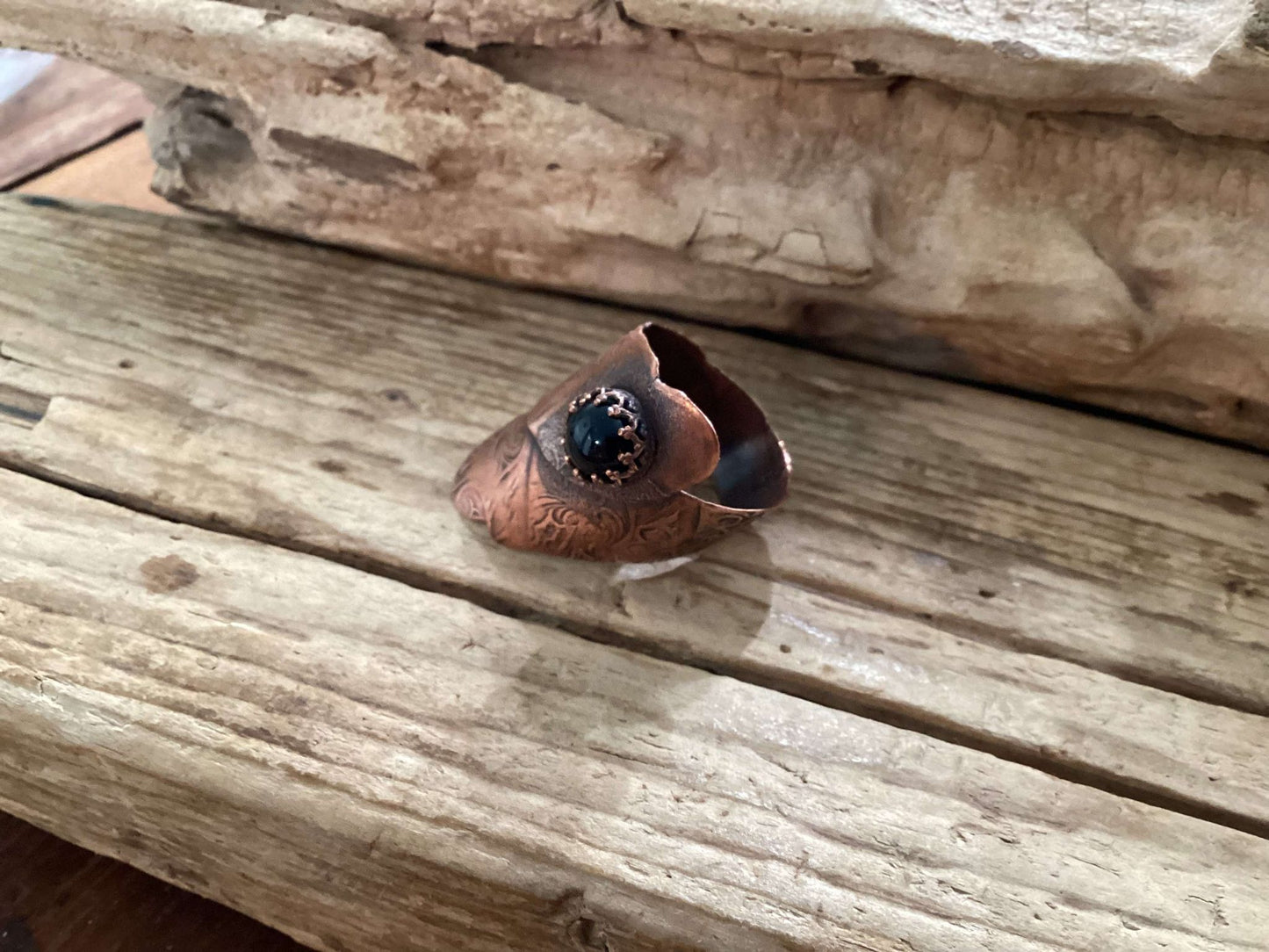 Copper and Onyx Ring