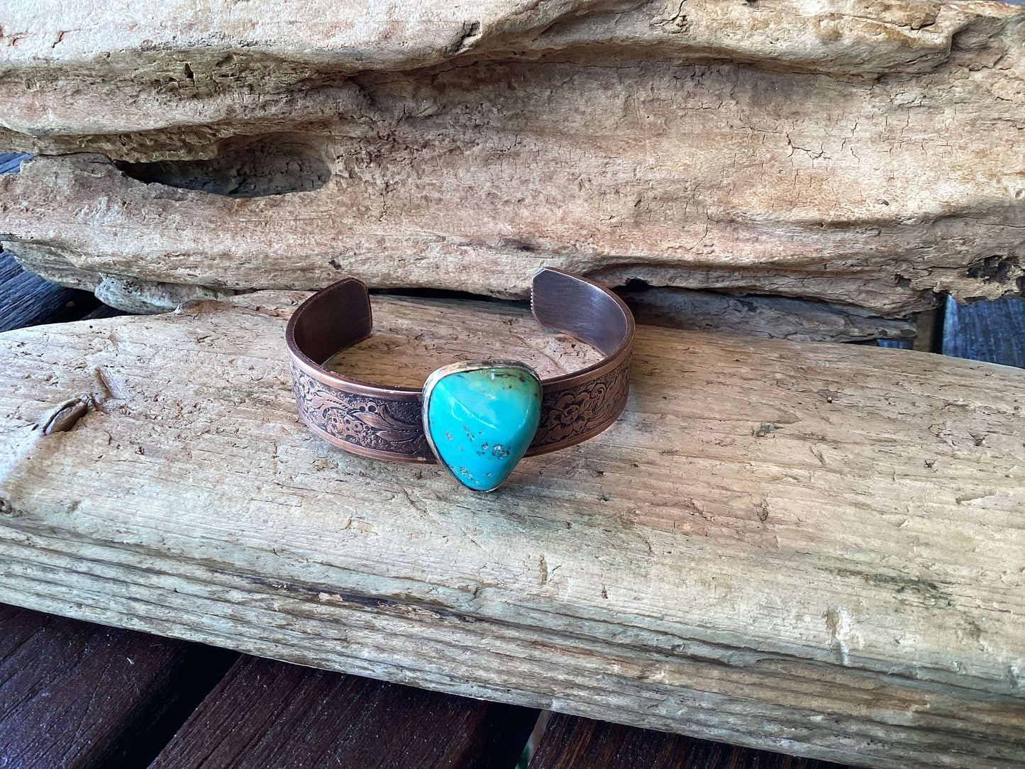 Copper, Sterling SIlver and Turquoise Cuff Bracelet