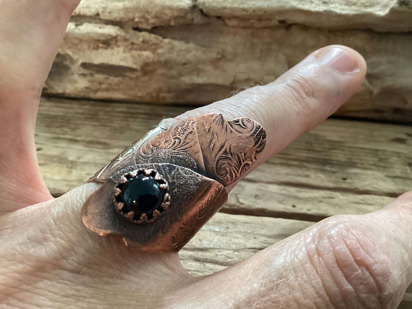 Copper and Onyx Ring