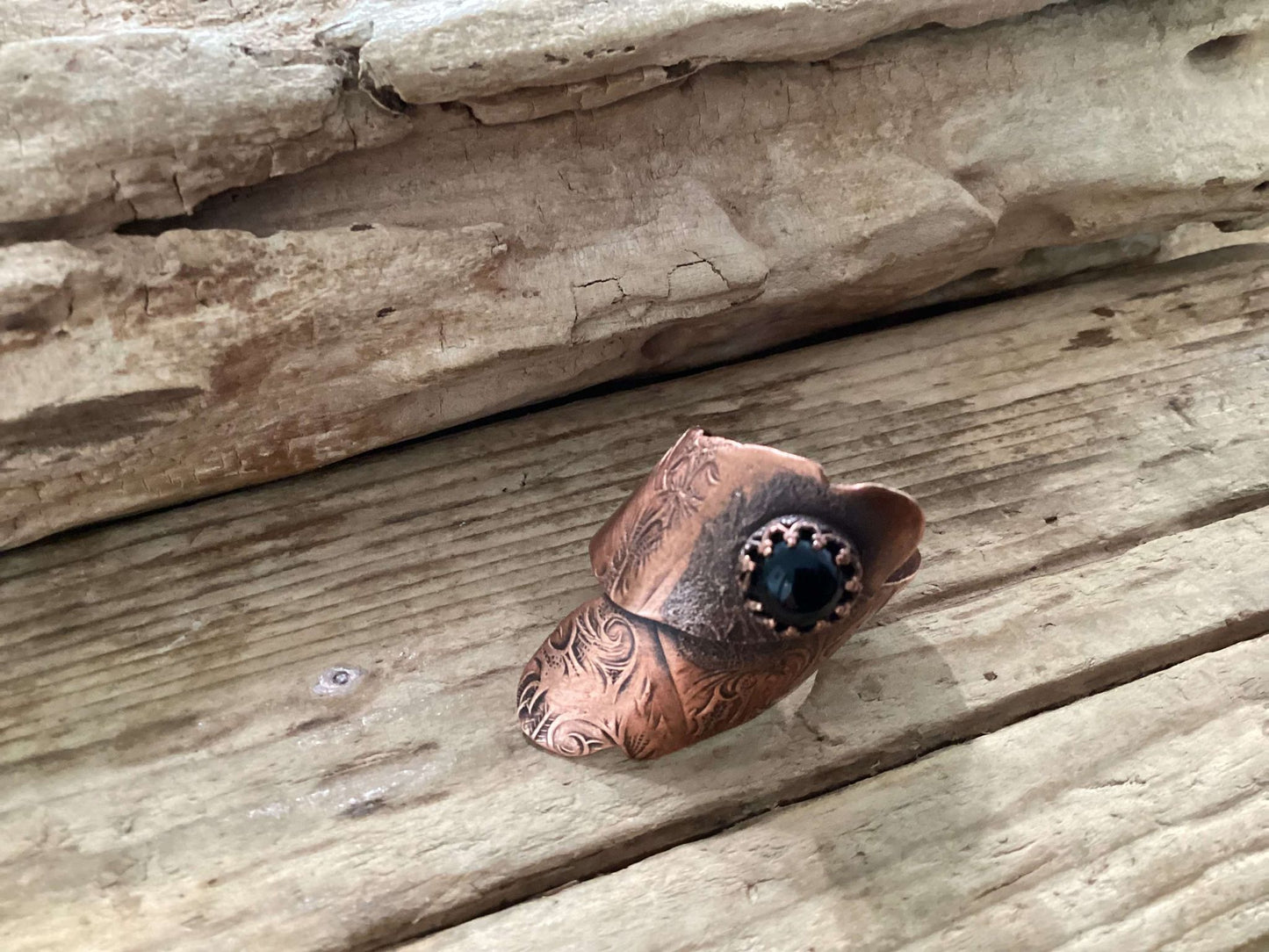 Copper and Onyx Ring