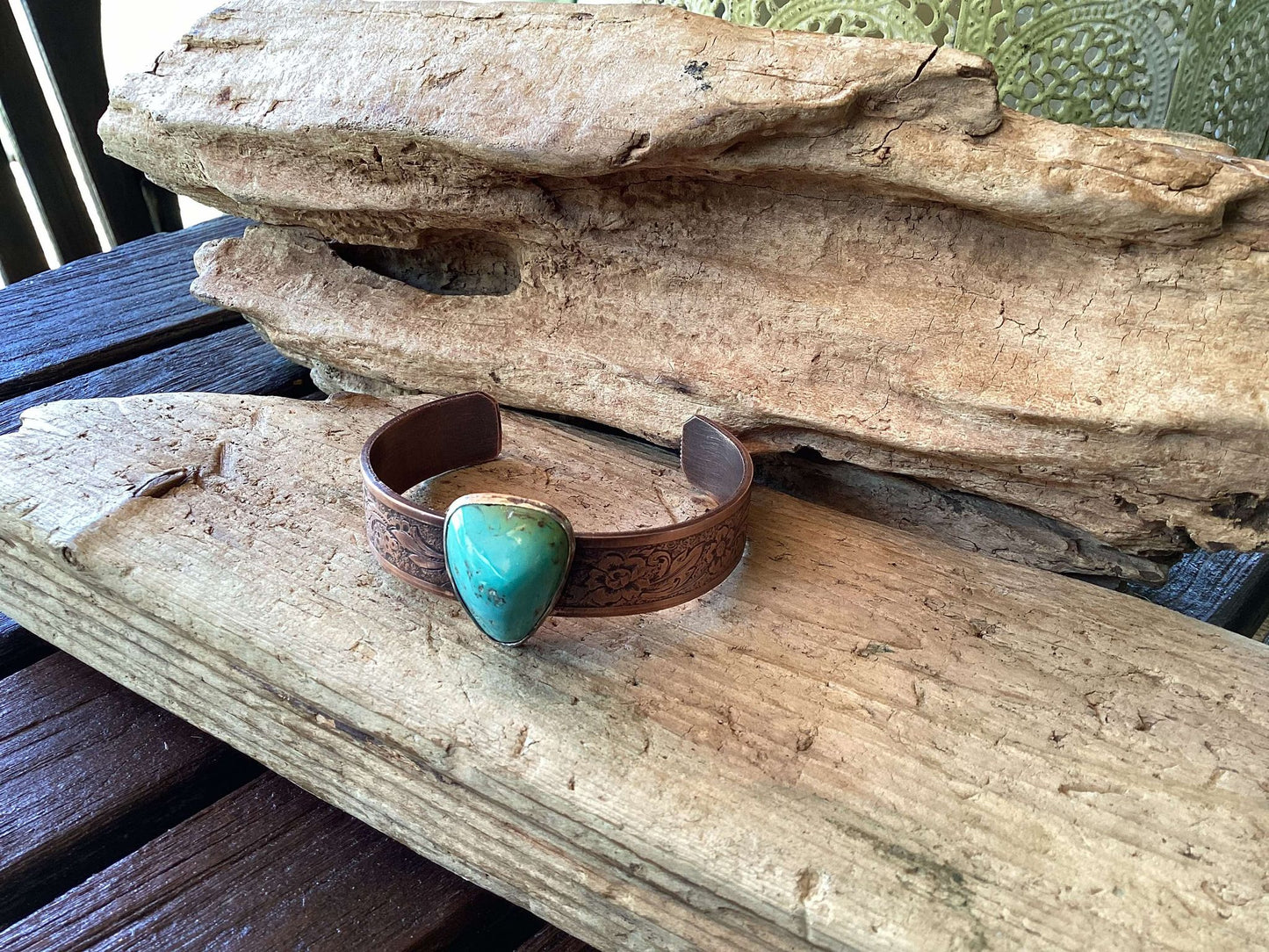 Copper, Sterling SIlver and Turquoise Cuff Bracelet