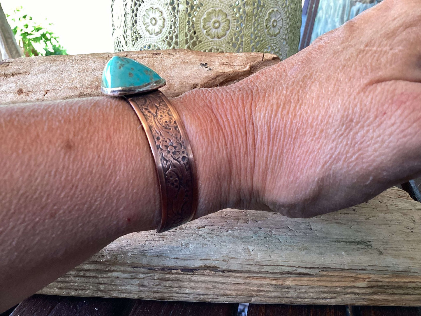 Copper, Sterling SIlver and Turquoise Cuff Bracelet