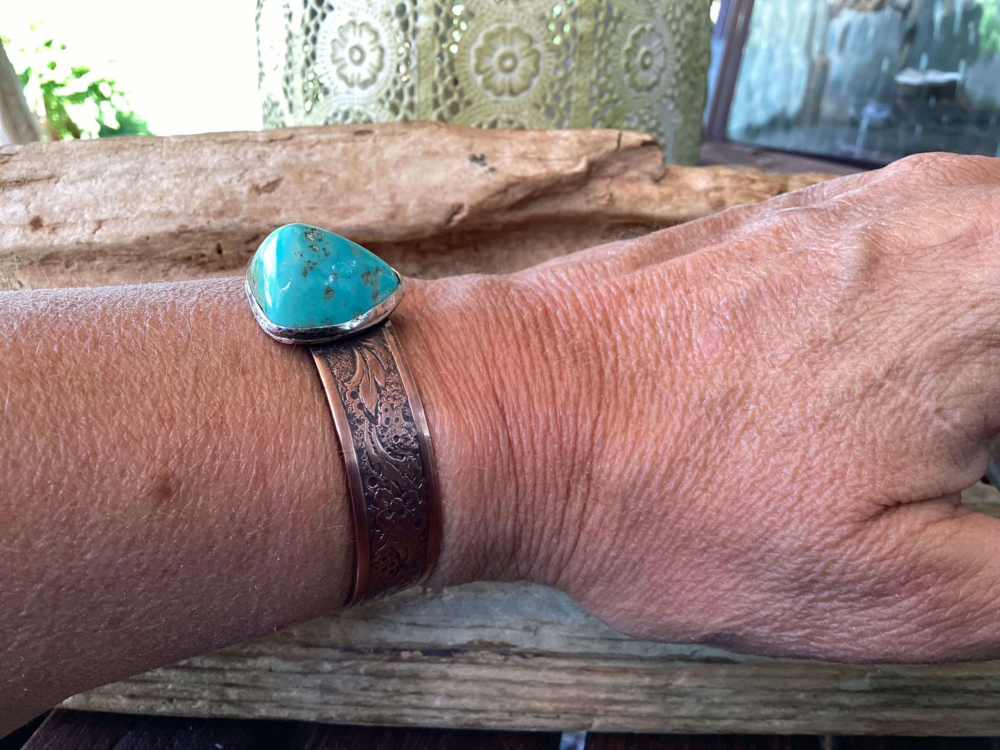 Copper, Sterling SIlver and Turquoise Cuff Bracelet