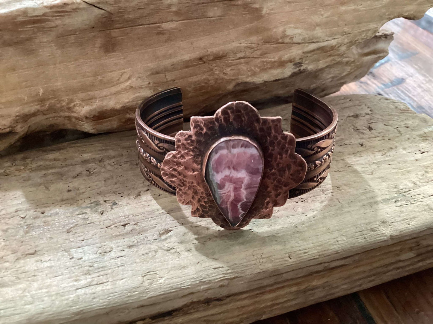 Copper and Rhodonite Cuff Bracelet