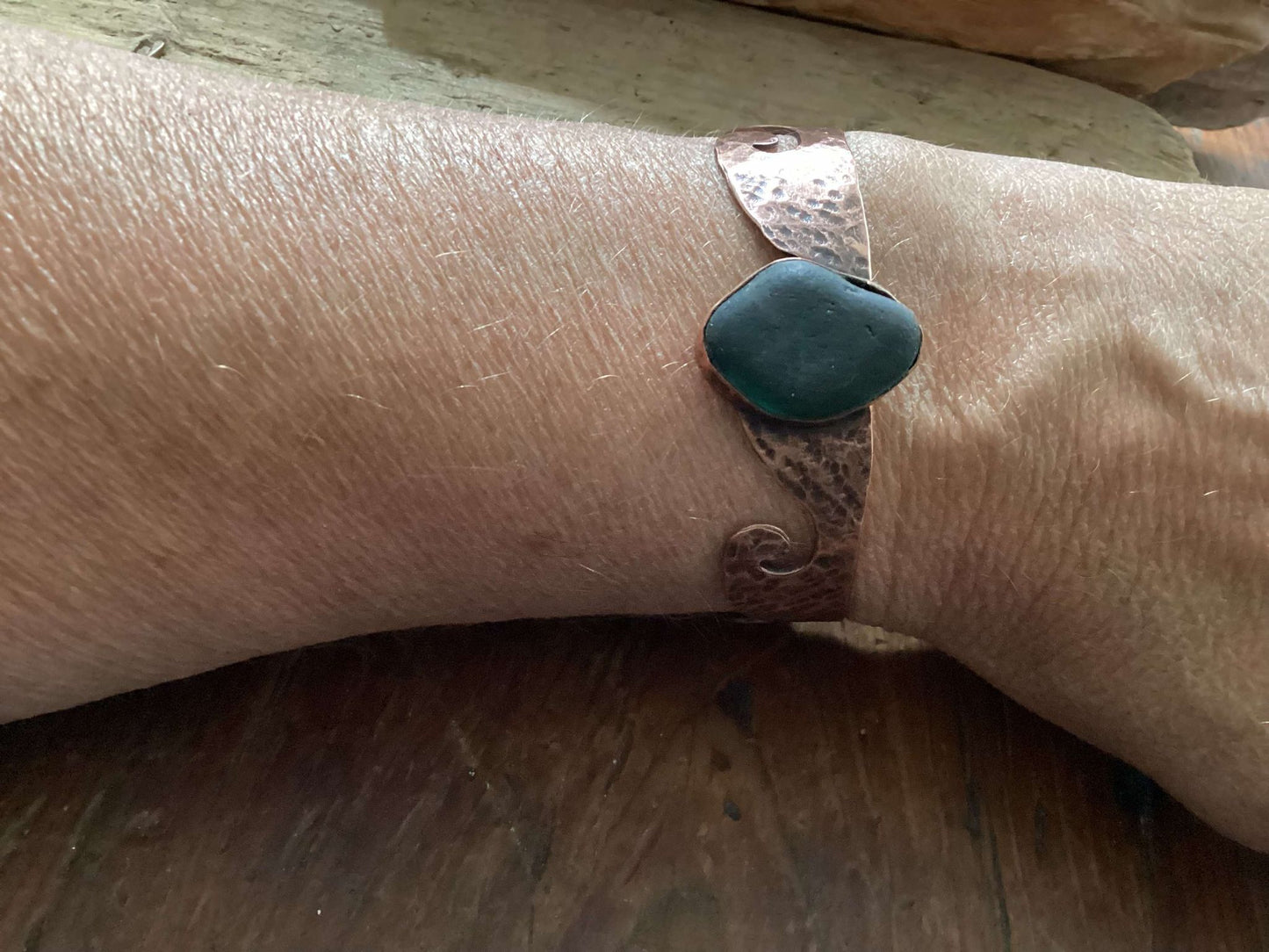 Copper and Sea Glass Bracelet