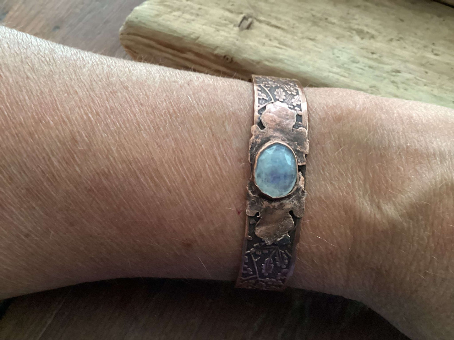 Copper and Moonstone Cuff Bracelet