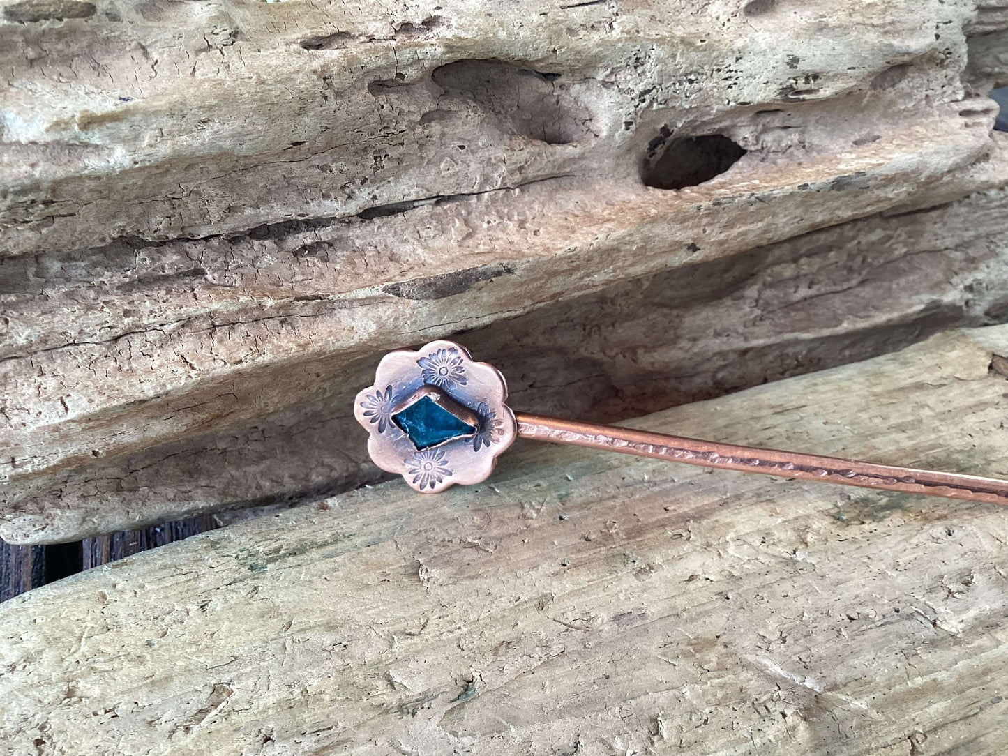 Copper and Kyanite Hair Fork