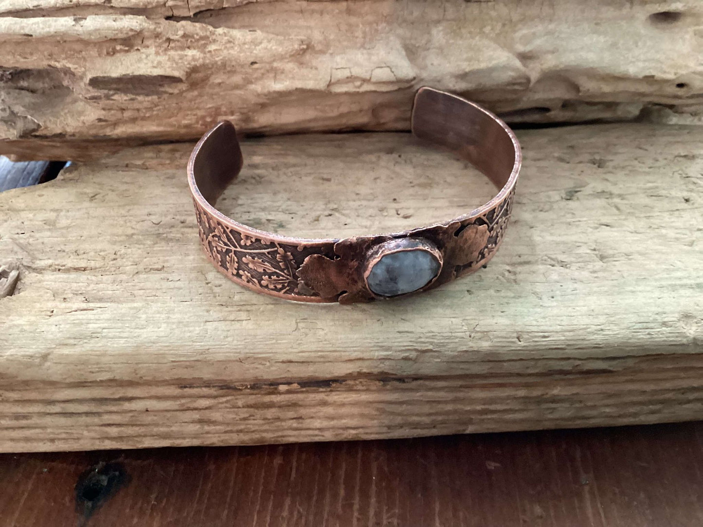 Copper and Moonstone Cuff Bracelet