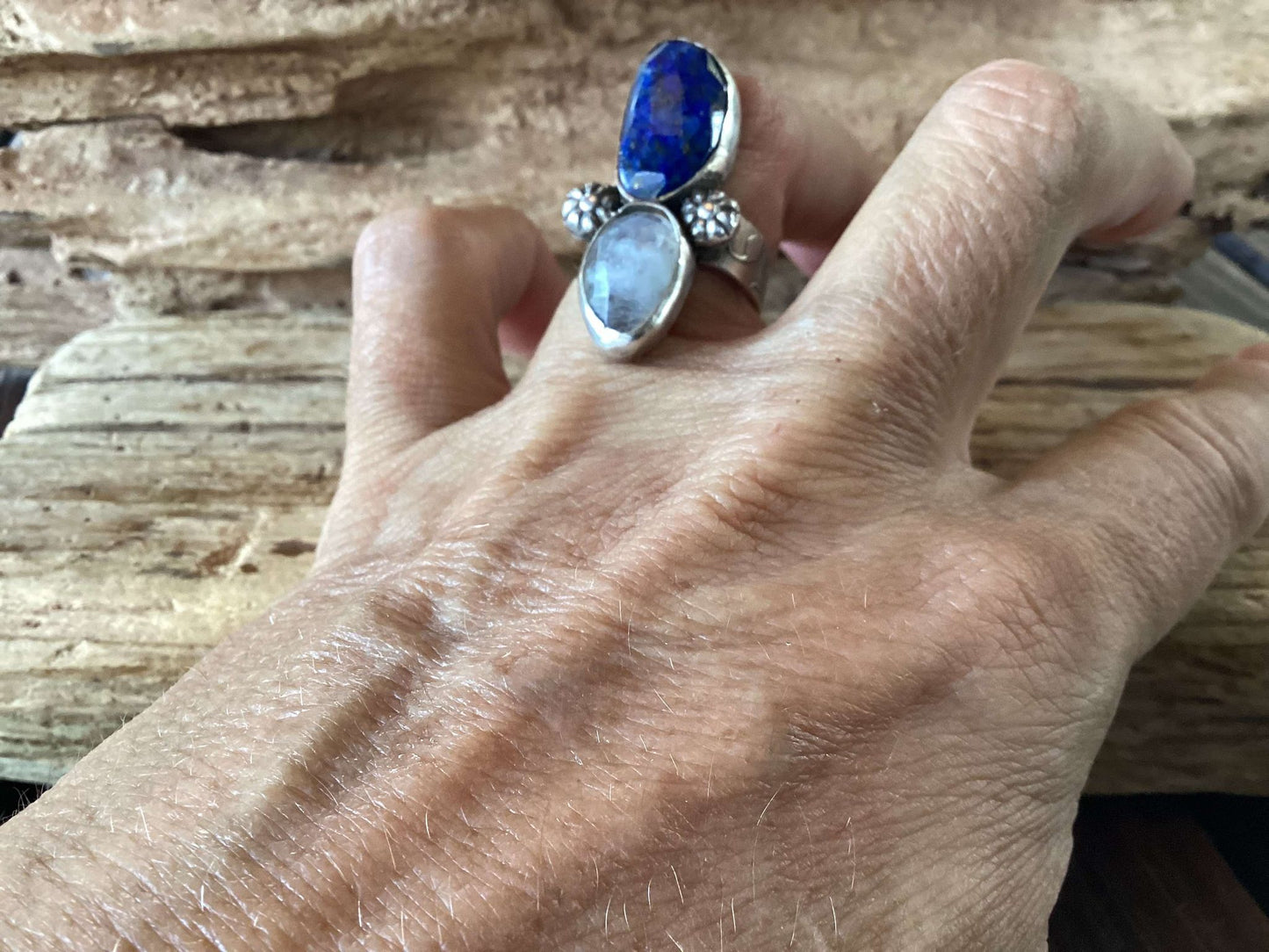 Sterling Silver, Lapis and Moonstone Ring