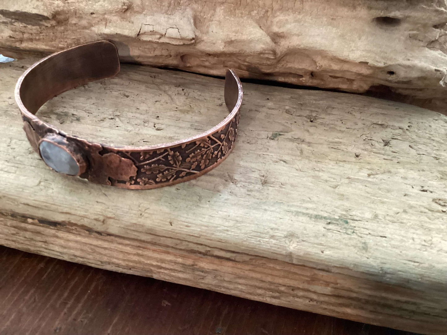 Copper and Moonstone Cuff Bracelet