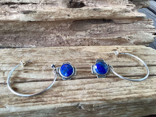 Sterling Silver and Lapis Hoop Earrings