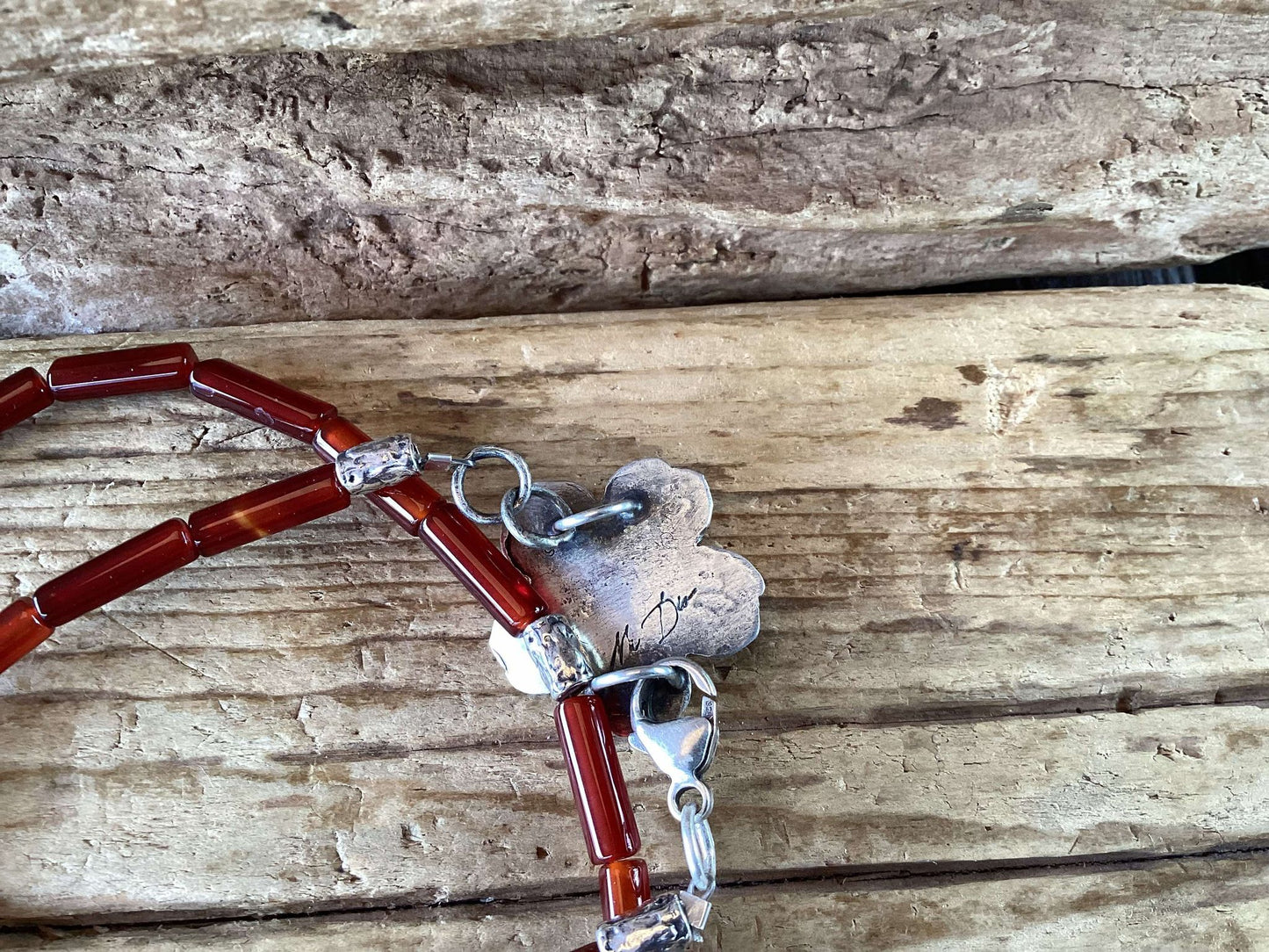 Sterling Silver, Amber and Sandstone Flower Wrap Bracelet