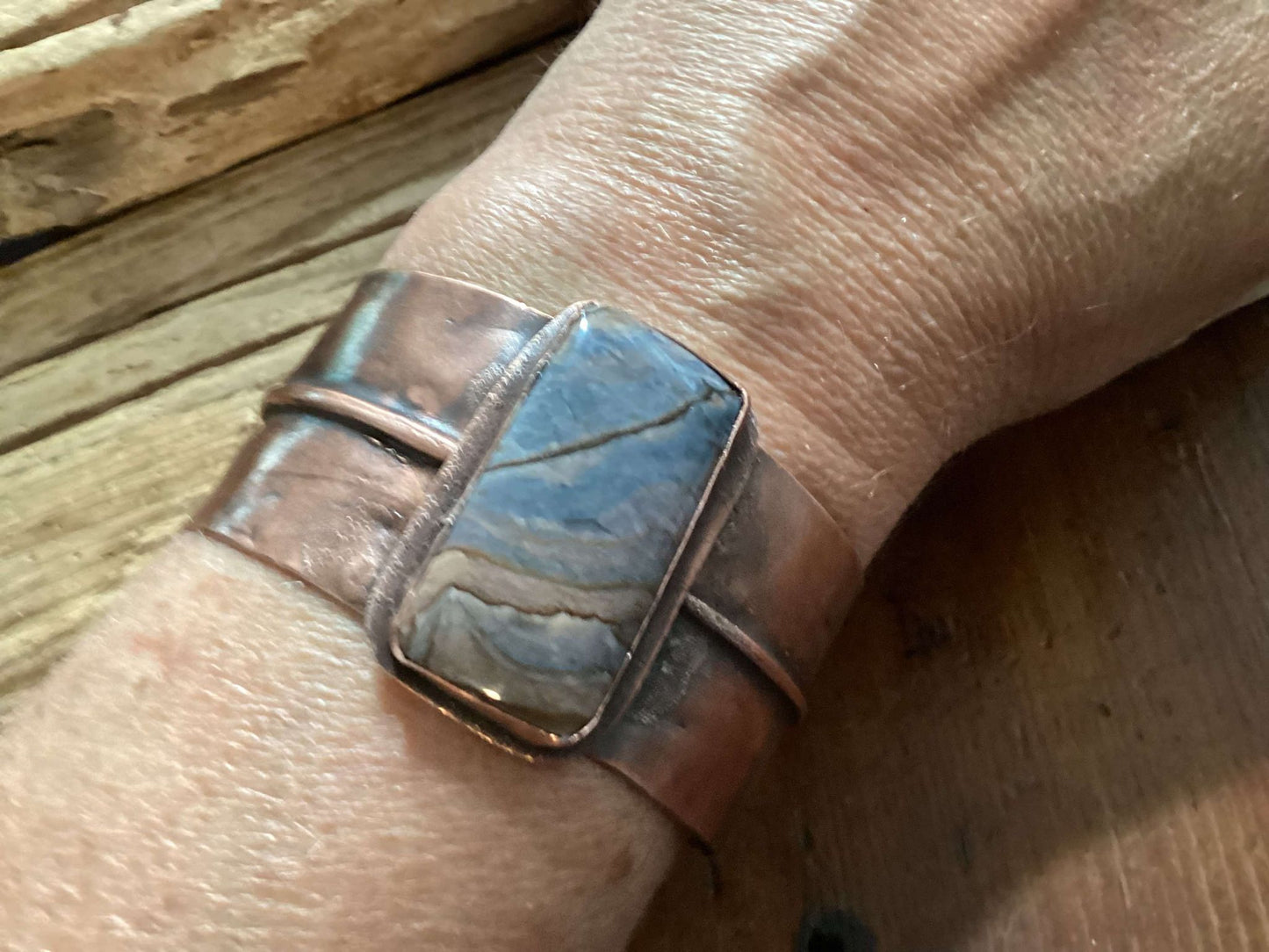 Copper and Jasper Fold Formed Cuff Bracelet