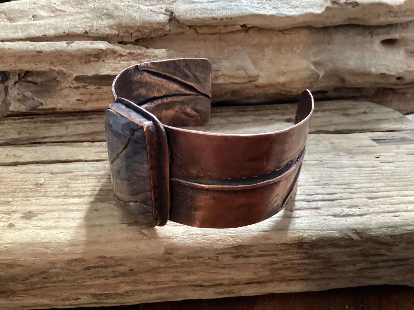 Copper and Jasper Fold Formed Cuff Bracelet