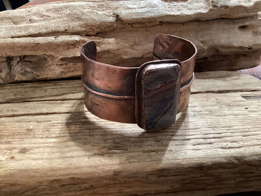 Copper and Jasper Fold Formed Cuff Bracelet