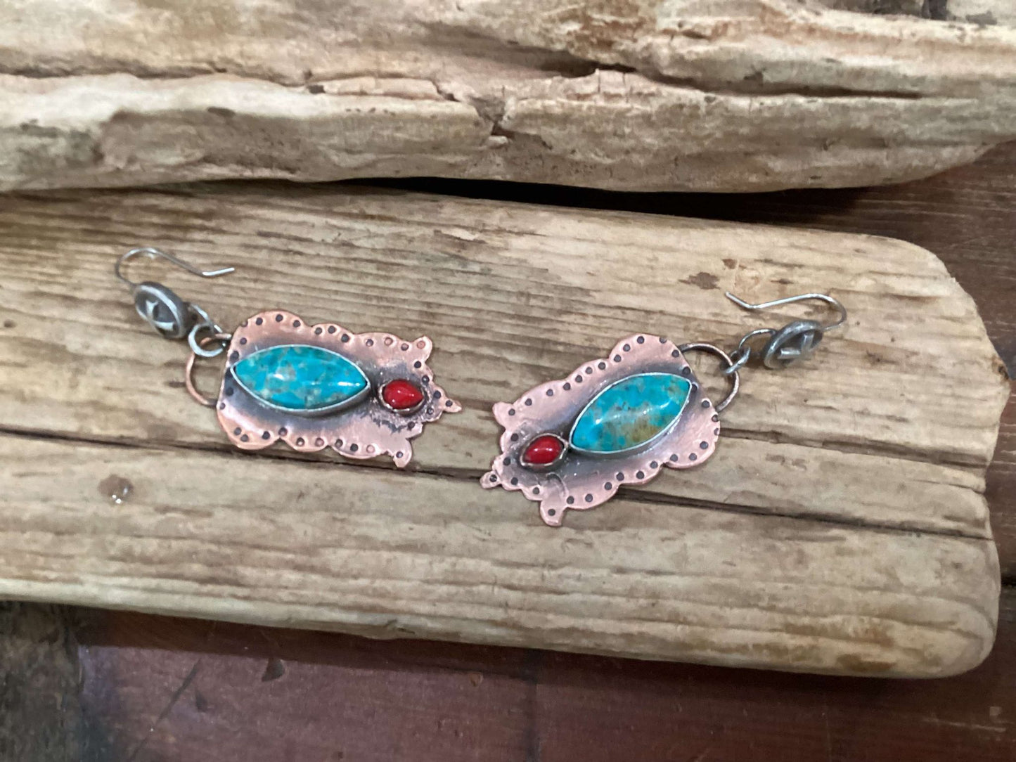 Sterling Silver, Copper and Turquoise Statement Earrings