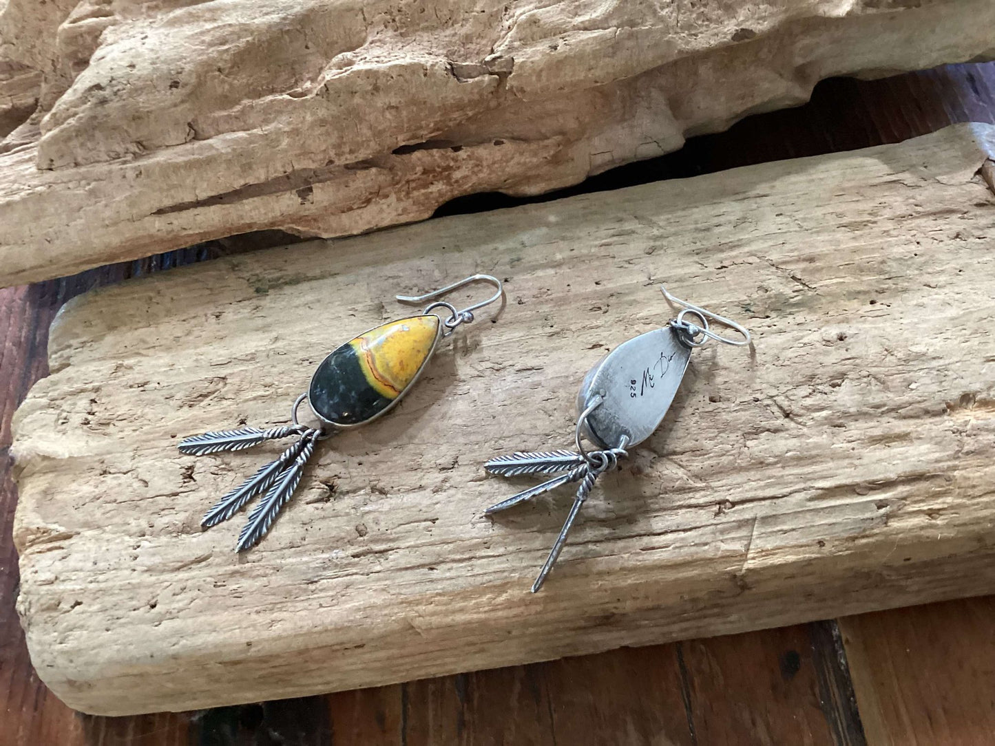 Sterling Silver and Jasper Feather Earrings