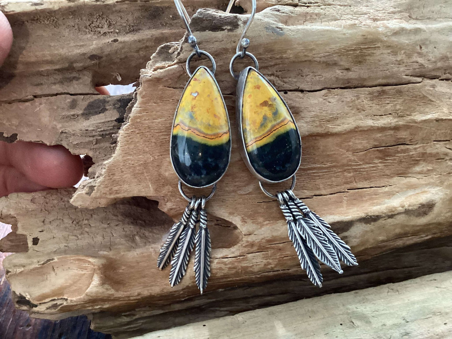 Sterling Silver and Jasper Feather Earrings