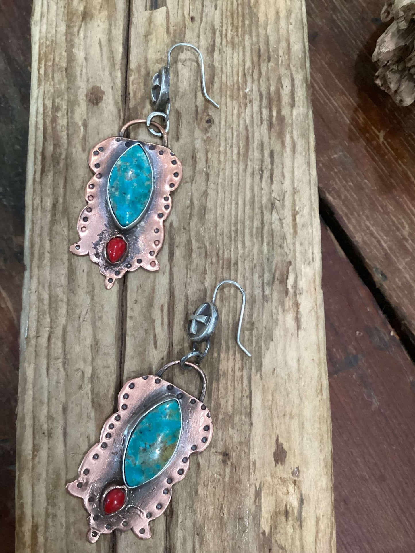 Sterling Silver, Copper and Turquoise Statement Earrings