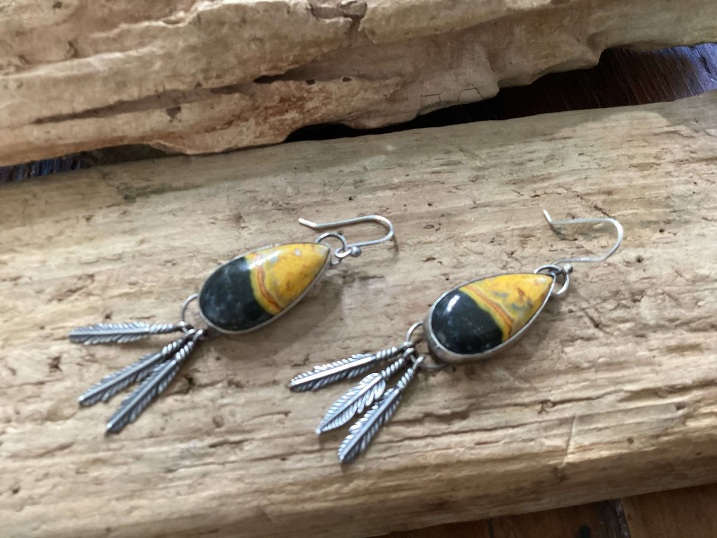 Sterling Silver and Jasper Feather Earrings