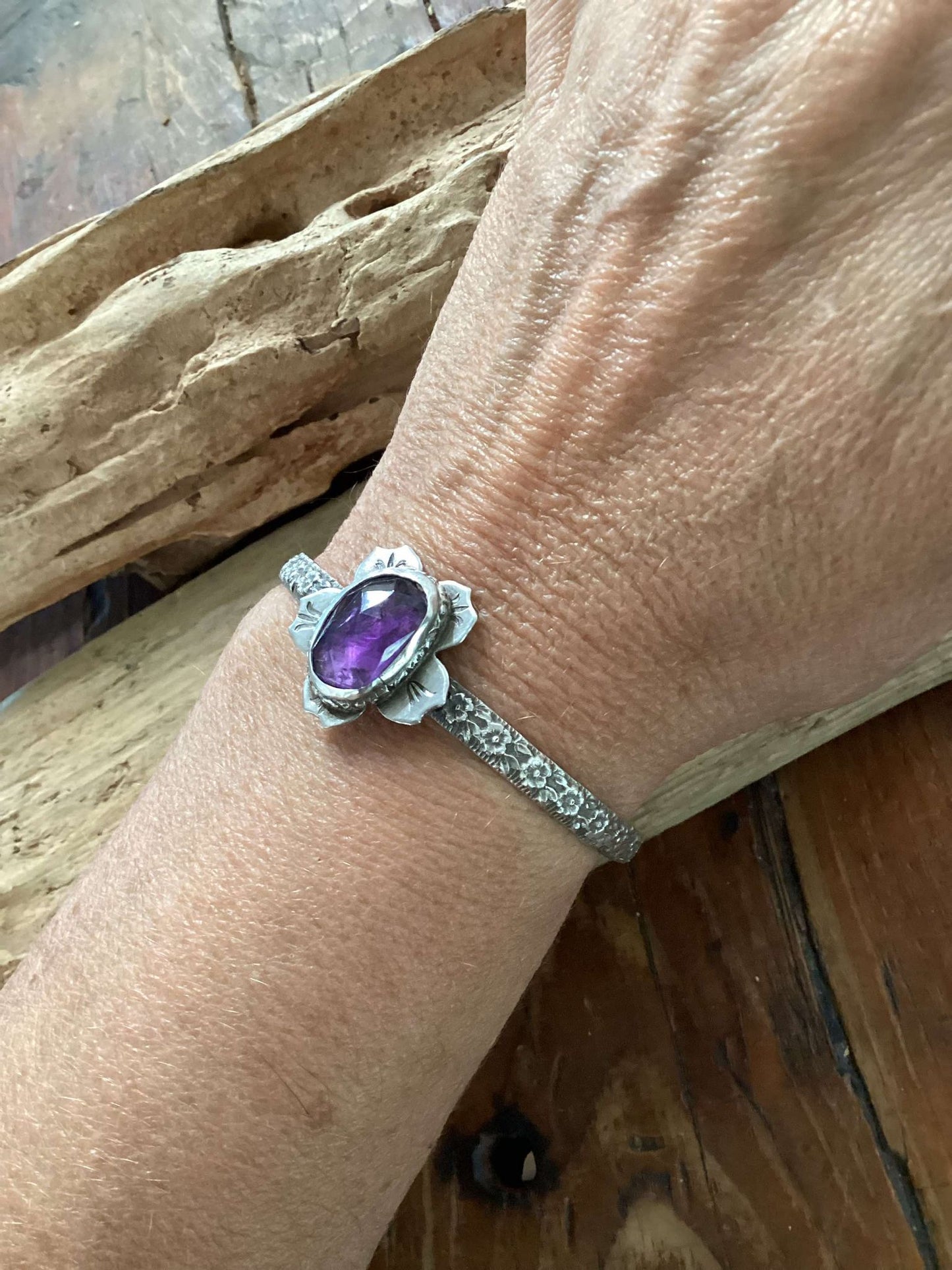 Sterling Silver and Amethyst Cuff Bracelet