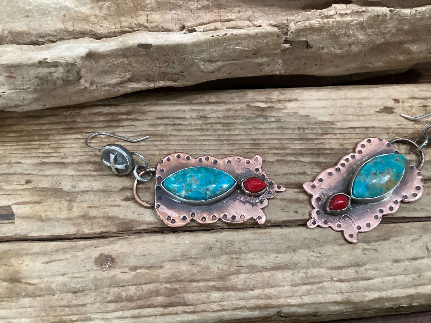 Sterling Silver, Copper and Turquoise Statement Earrings