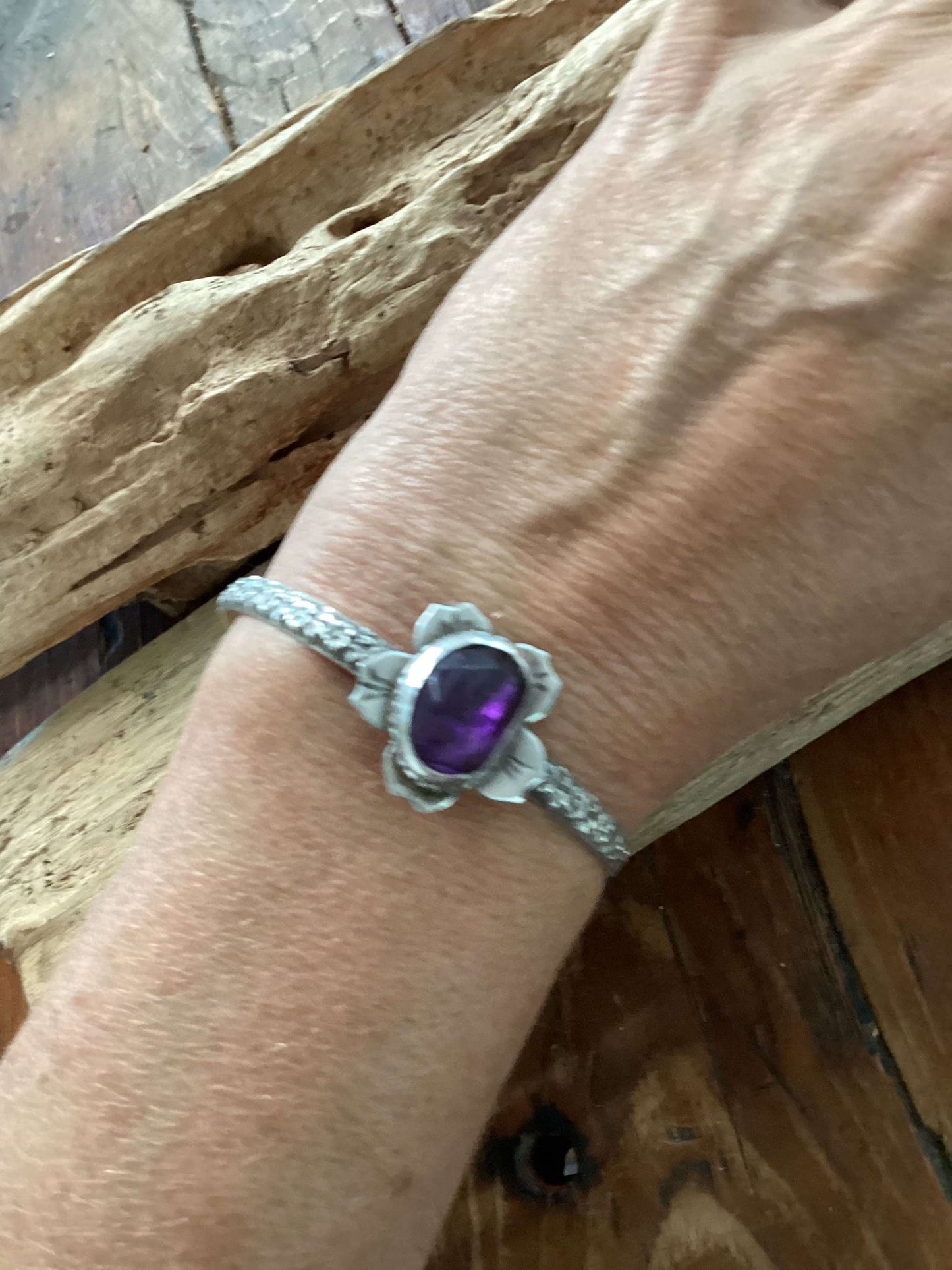 Sterling Silver and Amethyst Cuff Bracelet