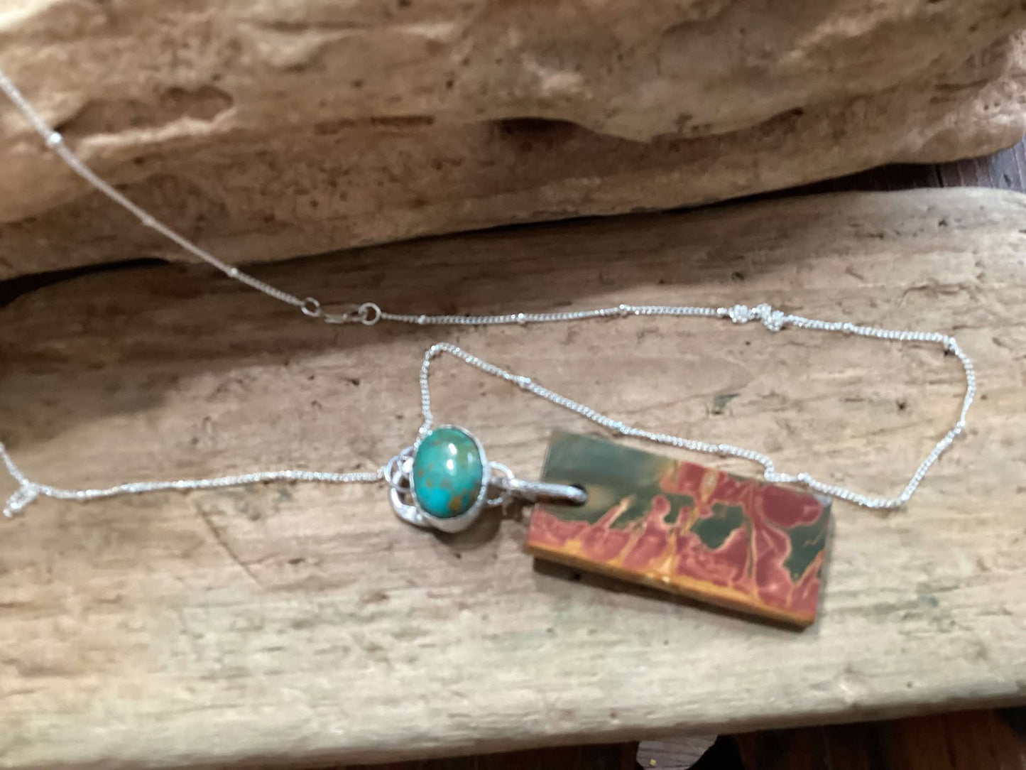 Sterling Silver, Turquoise and Cherry Creek Jasper Pendant Necklace