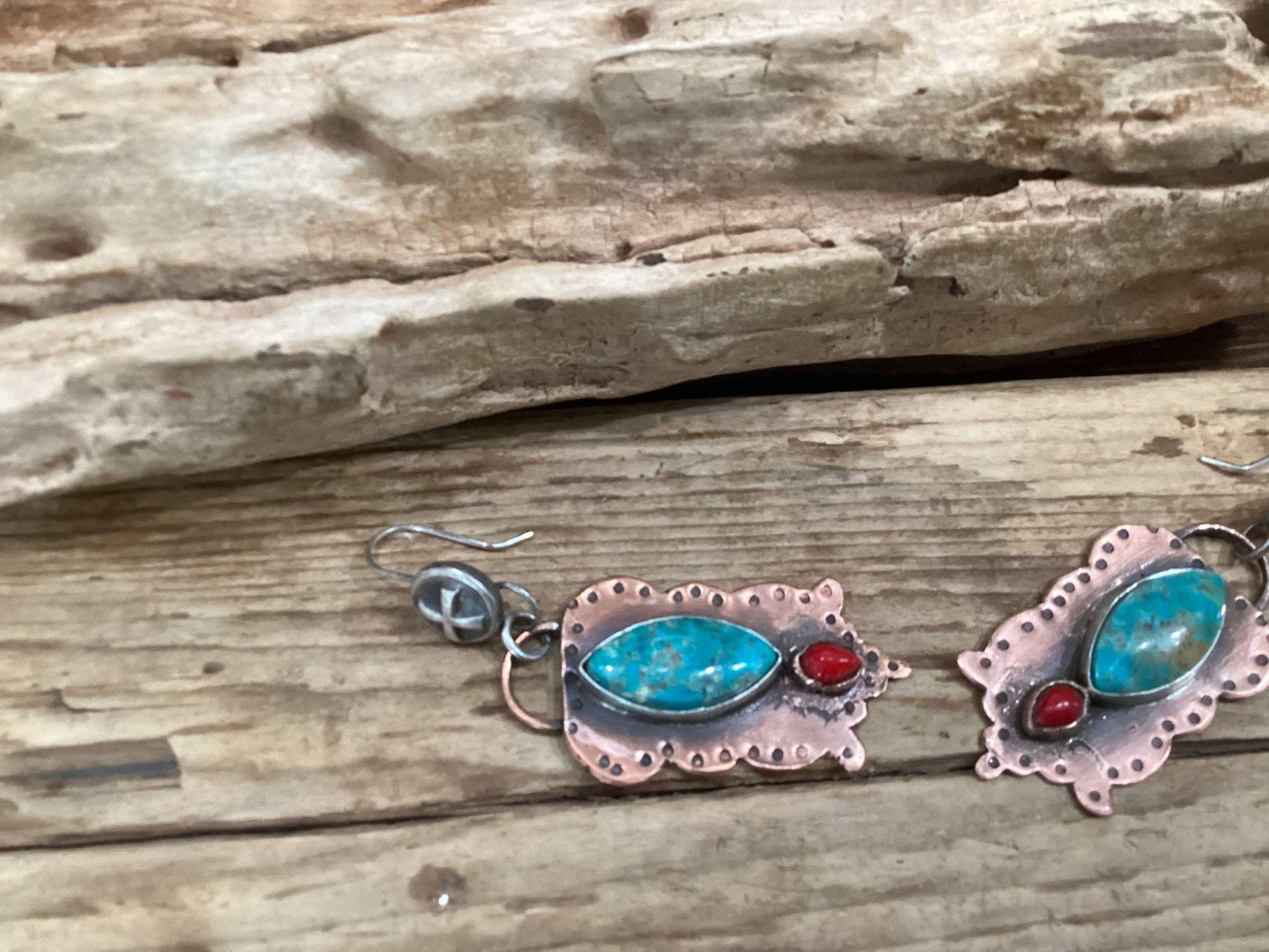 Sterling Silver, Copper and Turquoise Statement Earrings