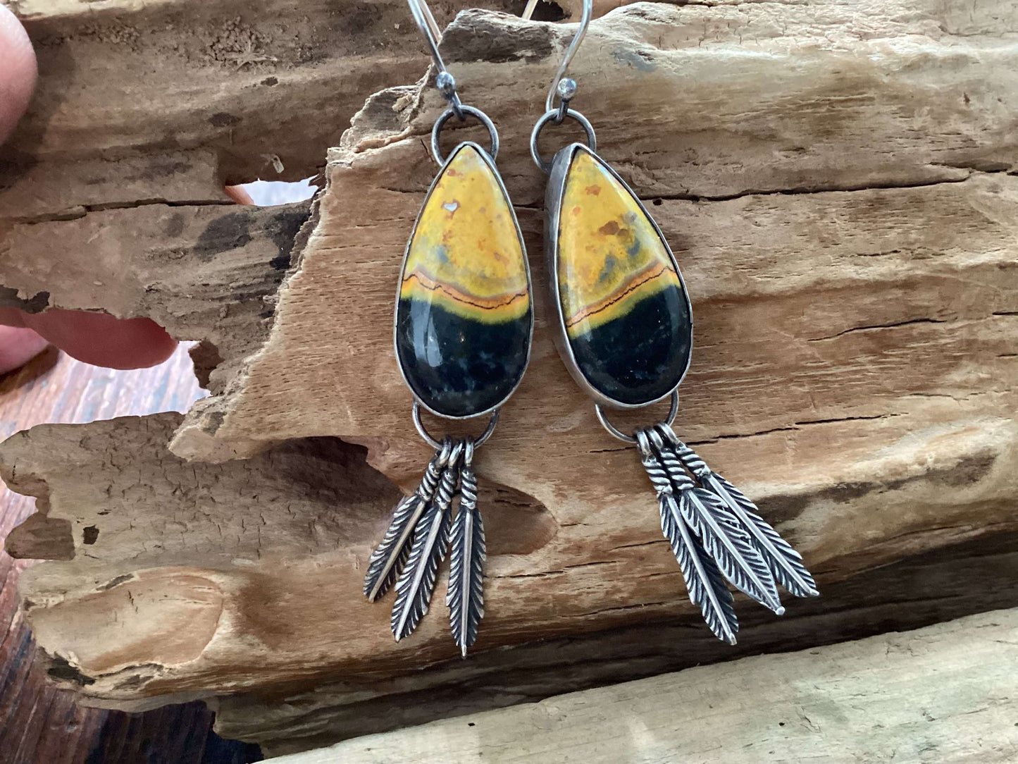 Sterling Silver and Jasper Feather Earrings