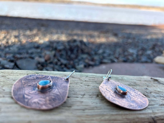 Sterling Silver, Copper and Larimar Statement Earrings