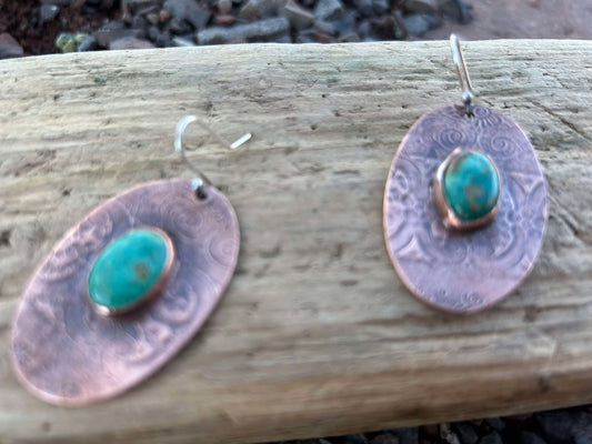 Sterling Silver, Copper and Turquoise Statement Earrings