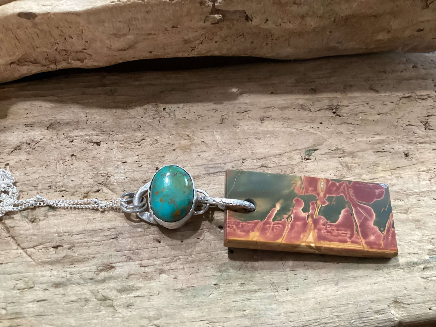 Sterling Silver, Turquoise and Cherry Creek Jasper Pendant Necklace