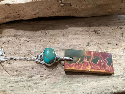 Sterling Silver, Turquoise and Cherry Creek Jasper Pendant Necklace