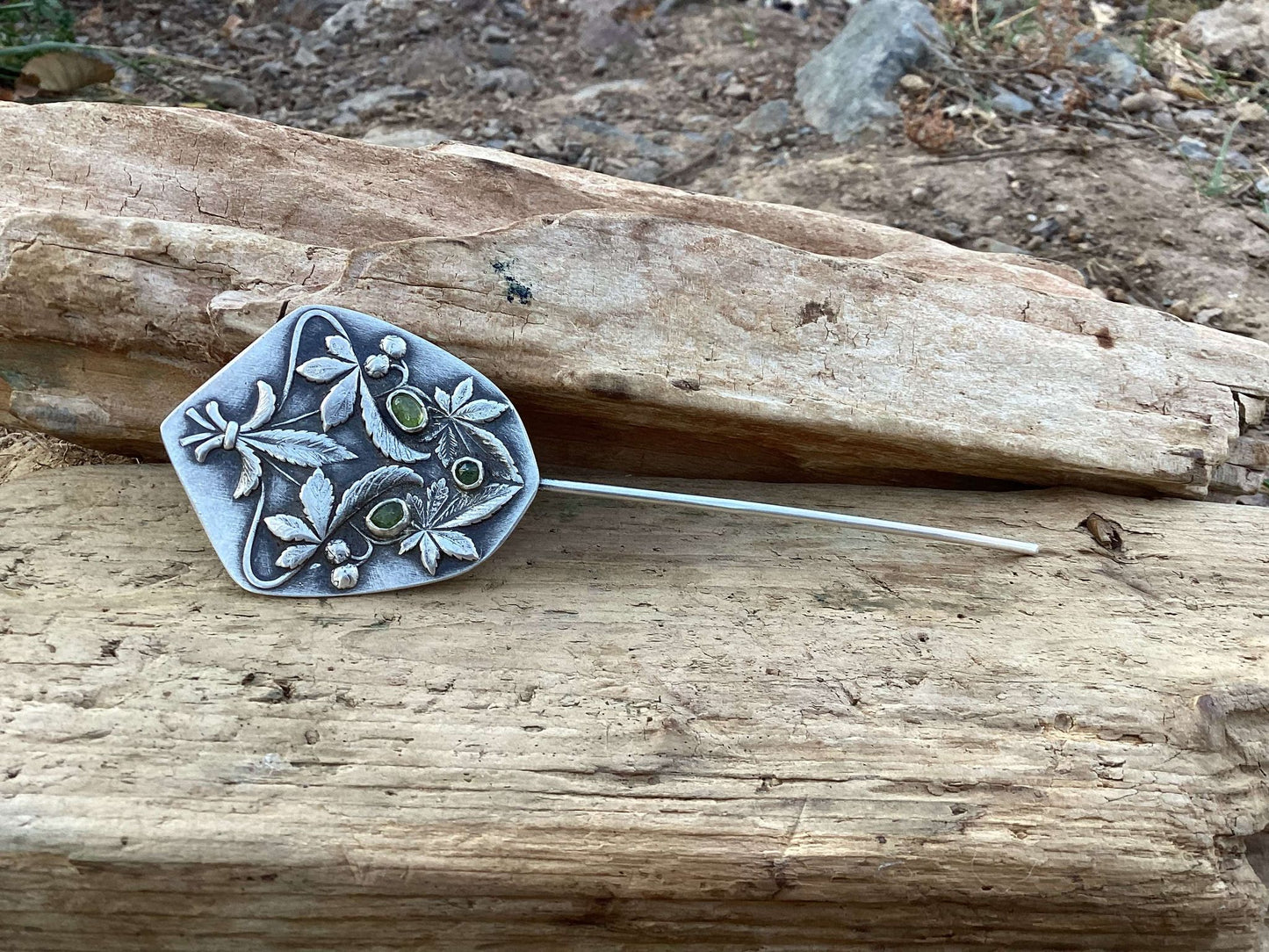 Art Nouveau Sterling Silver and Peridot Hair Pick