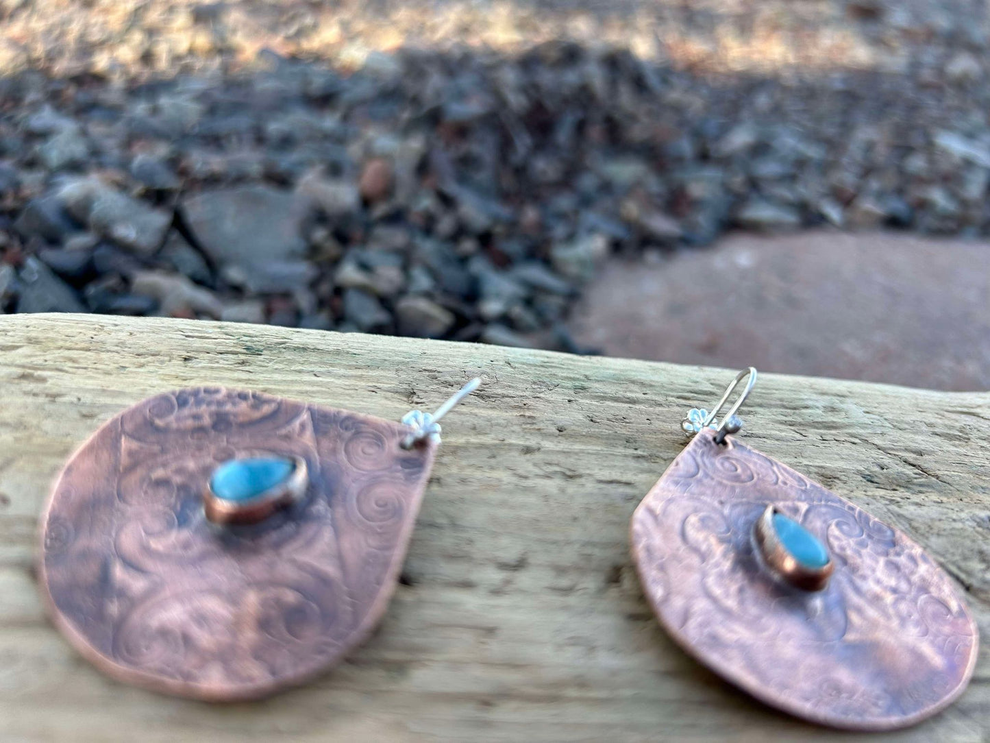 Sterling Silver, Copper and Larimar Statement Earrings