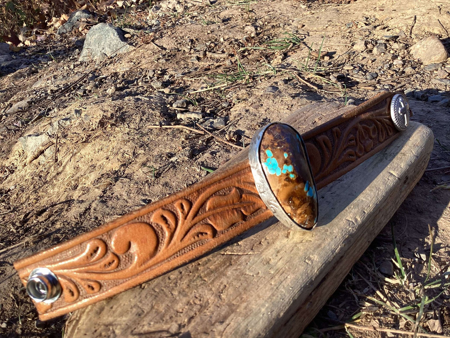 Sterling Silver, Leather and Turquoise Cuff Bracelet