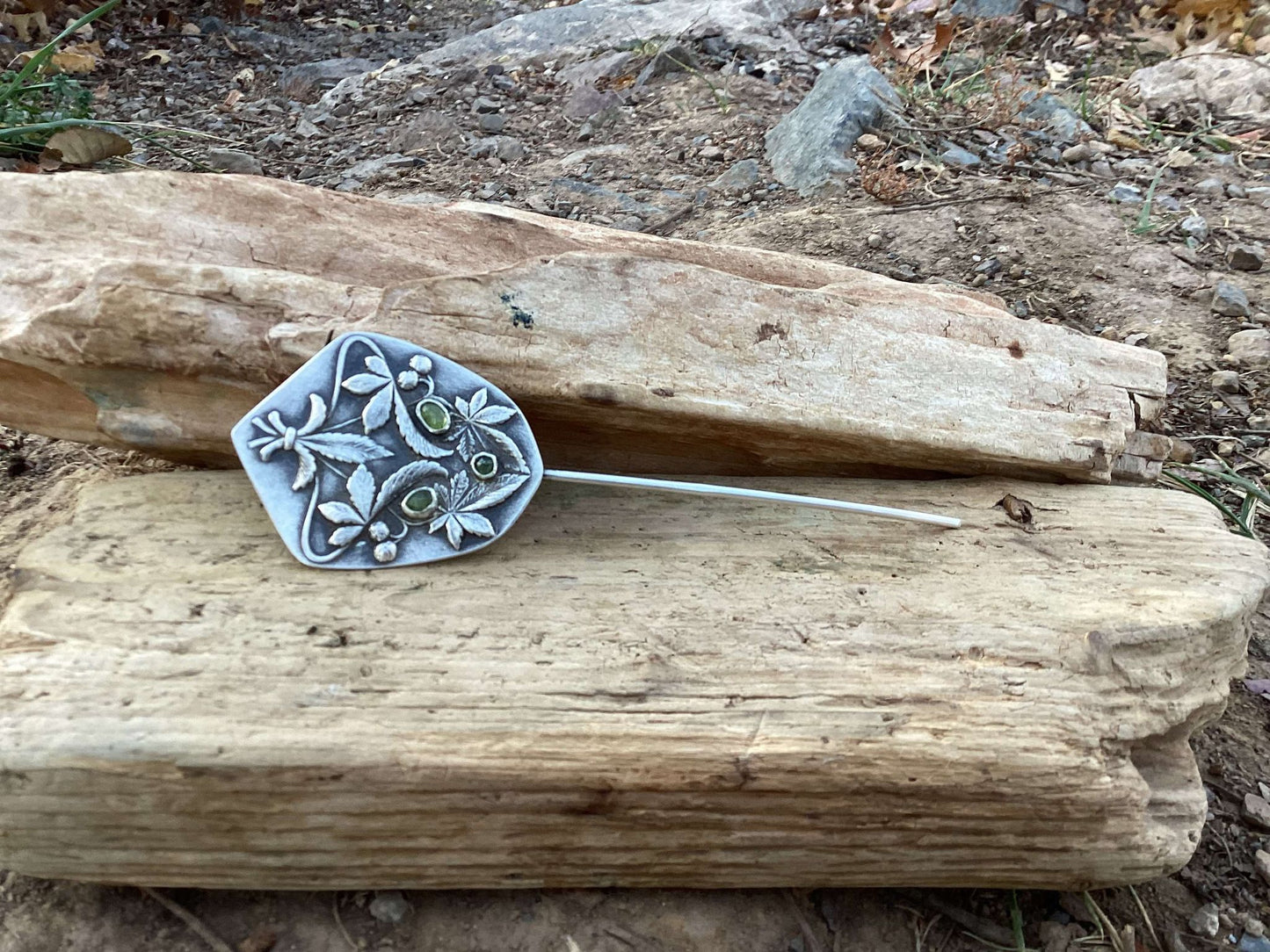 Art Nouveau Sterling Silver and Peridot Hair Pick