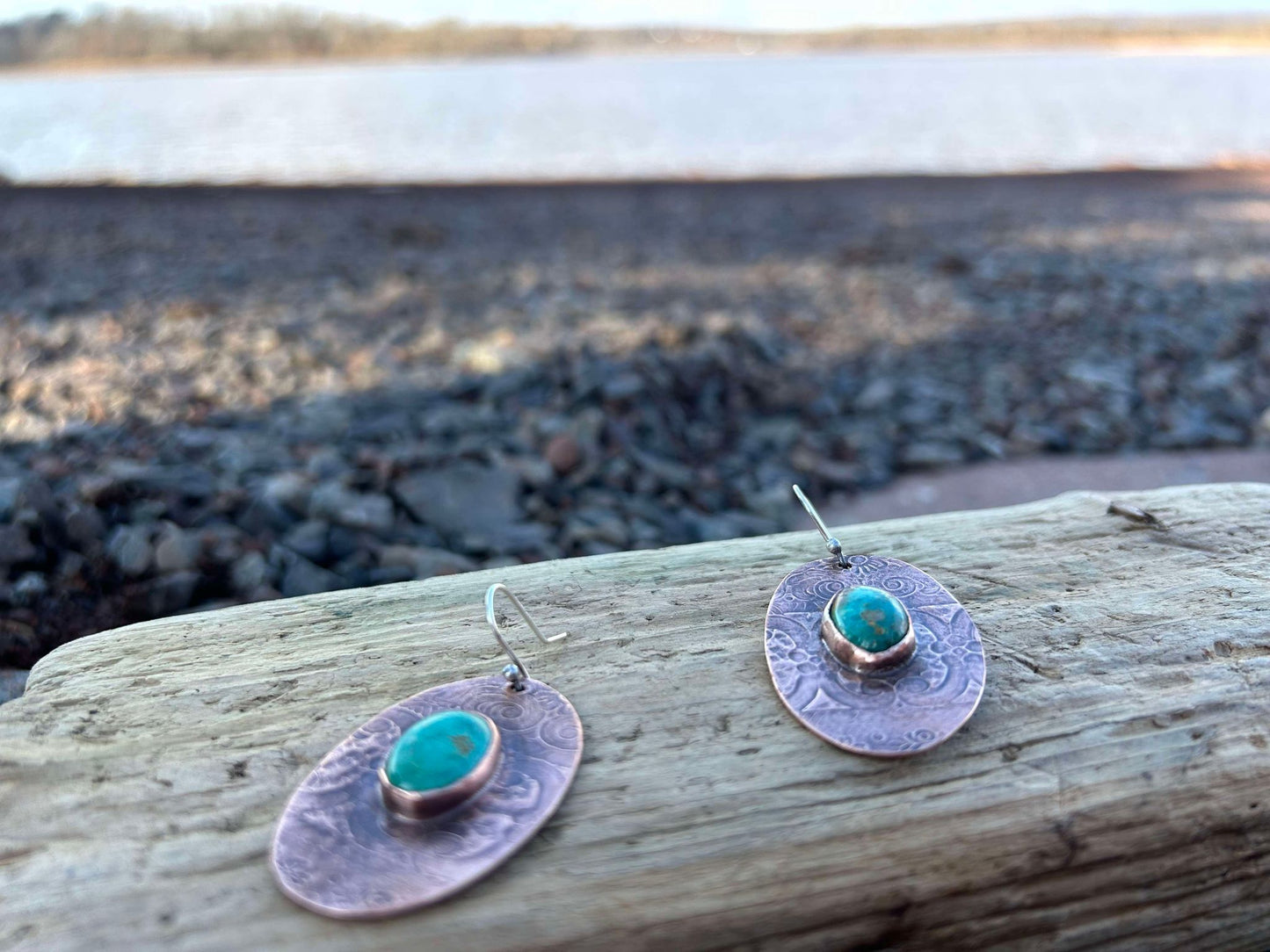 Sterling Silver, Copper and Turquoise Statement Earrings