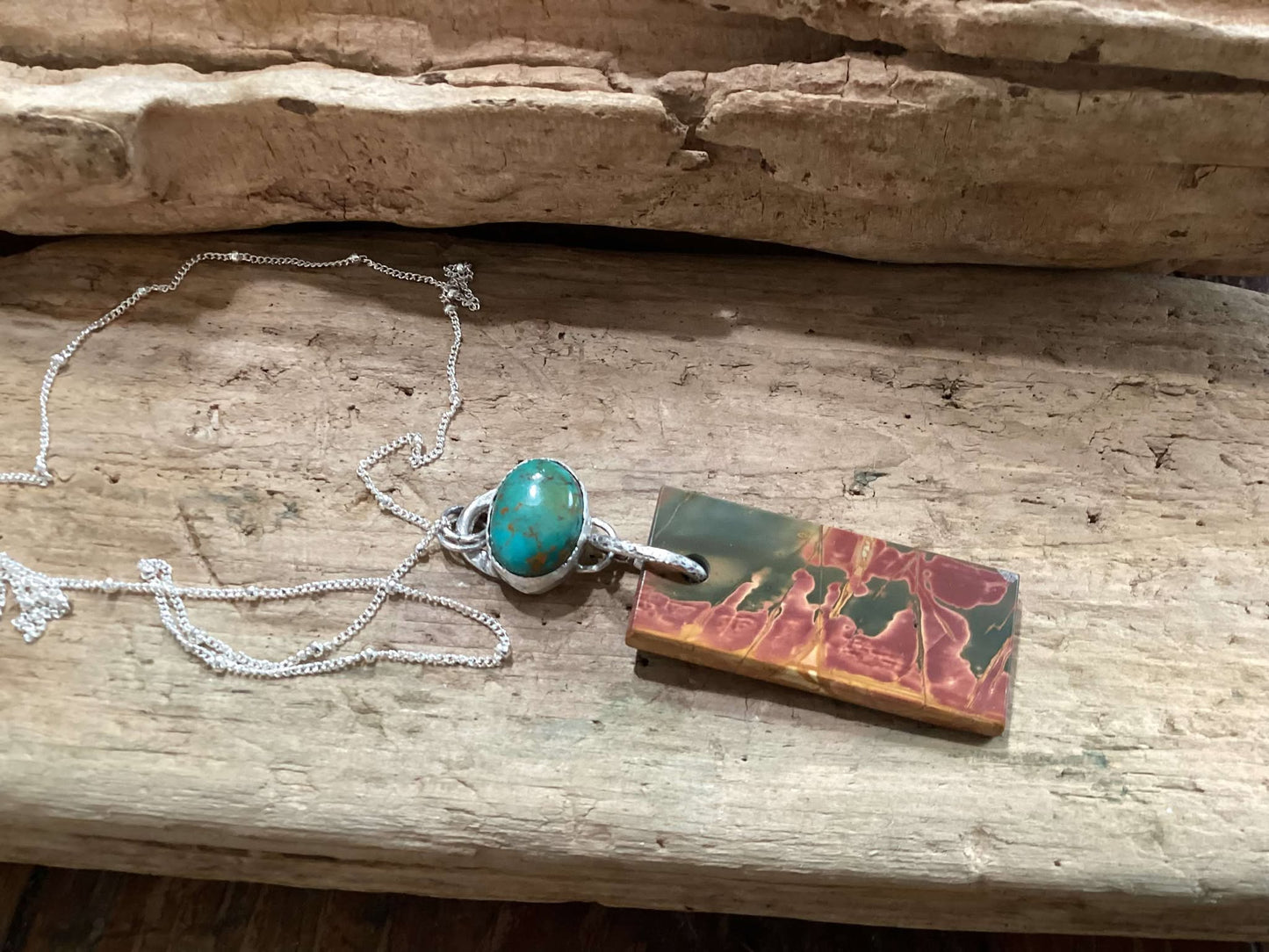 Sterling Silver, Turquoise and Cherry Creek Jasper Pendant Necklace