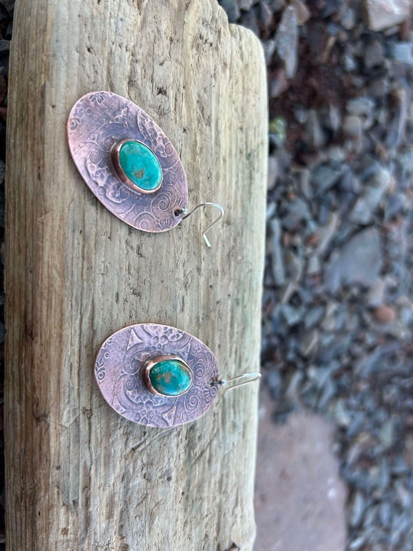 Sterling Silver, Copper and Turquoise Statement Earrings