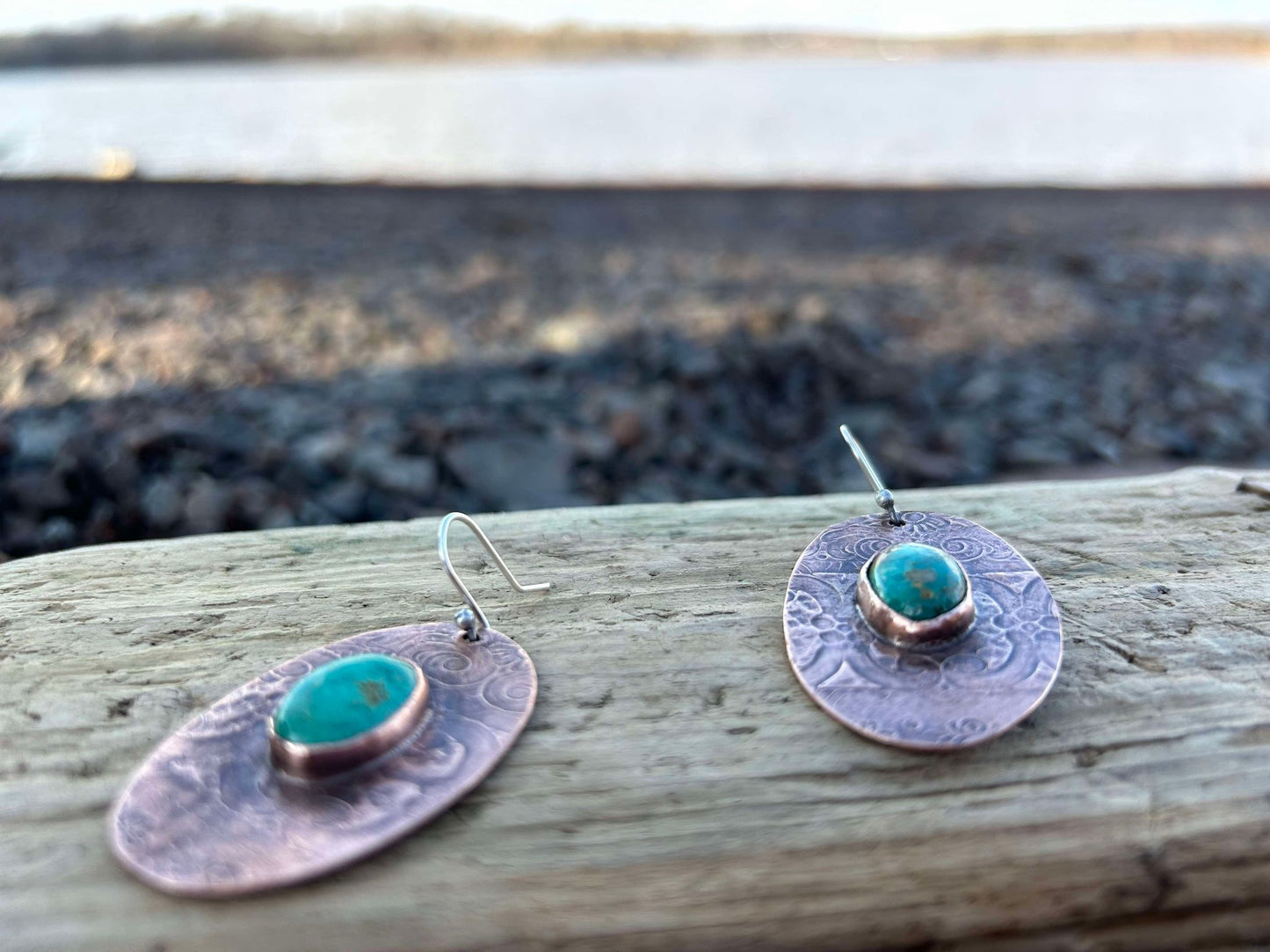 Sterling Silver, Copper and Turquoise Statement Earrings