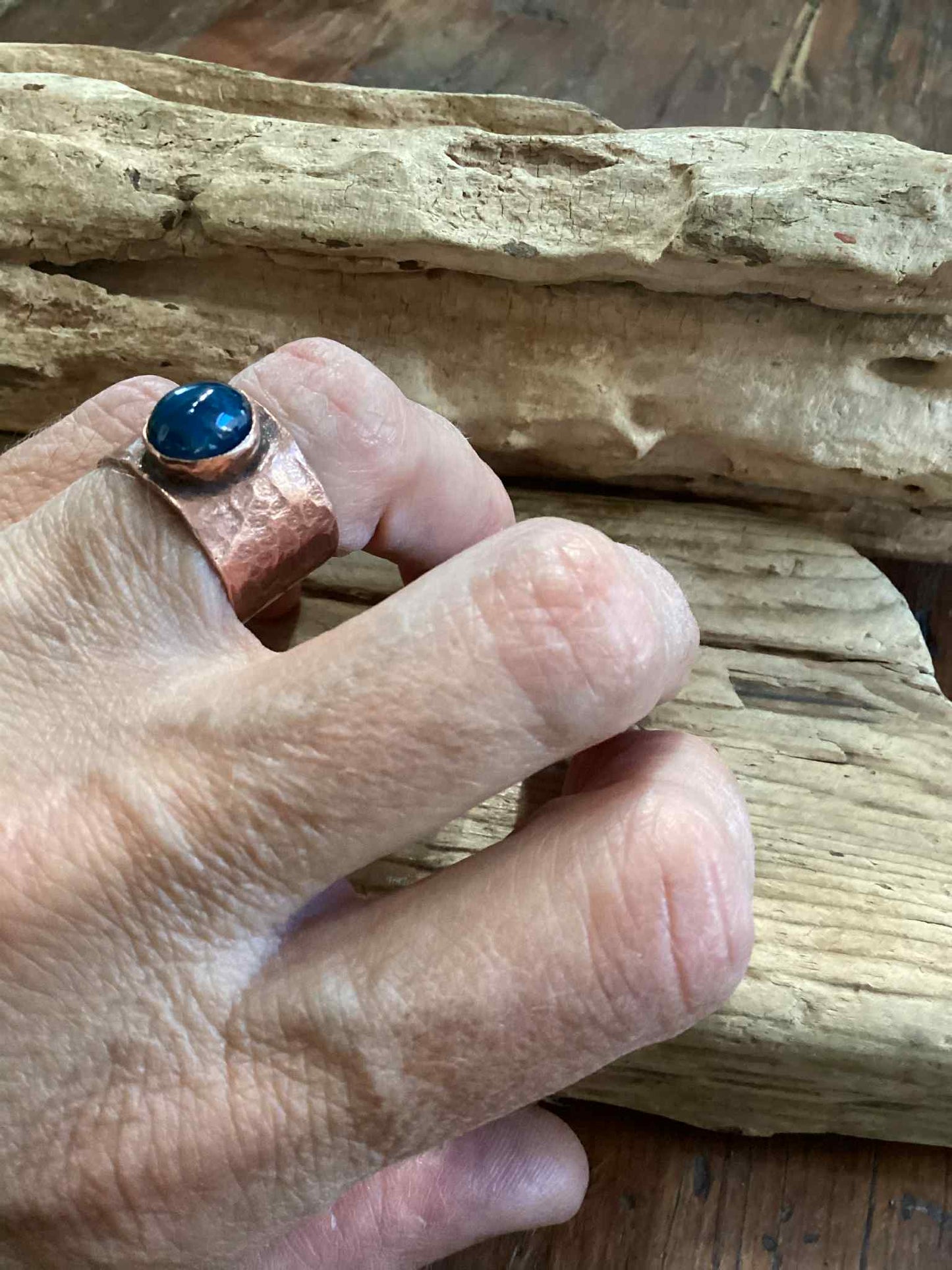 Copper and Apatite Hammered Ring Size 8