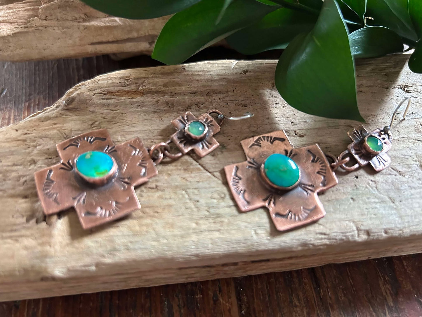 Sterling Silver, Copper and Turquoise Earrings