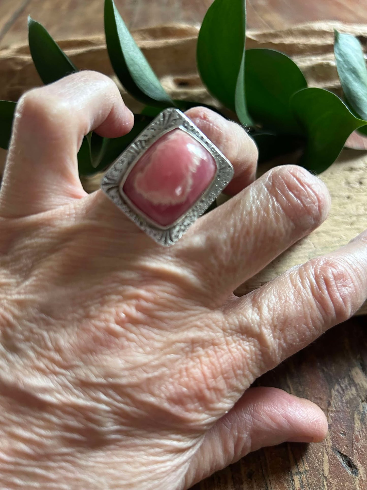 Sterling Silver and Rhodonite Statement Ring