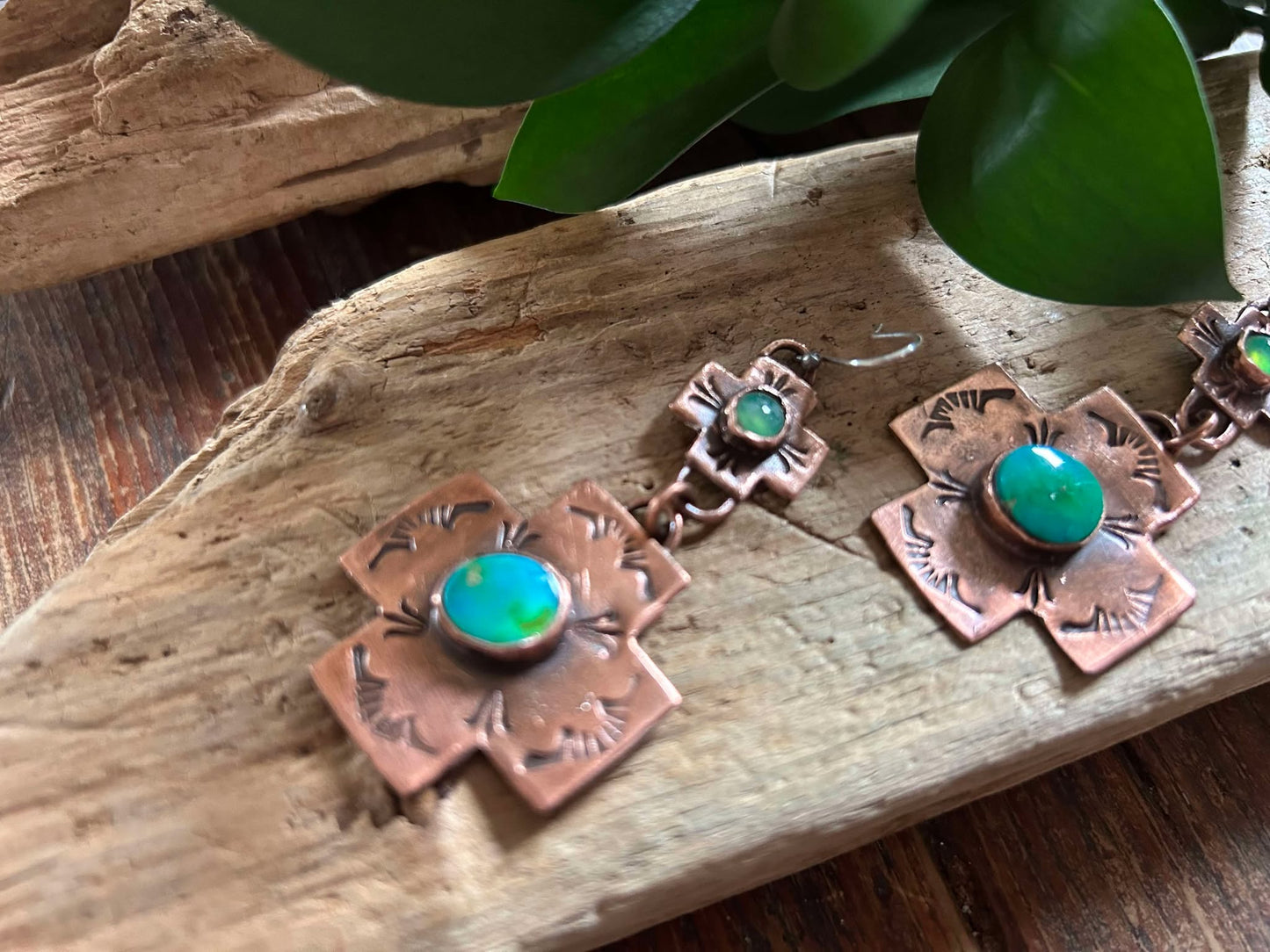 Sterling Silver, Copper and Turquoise Earrings