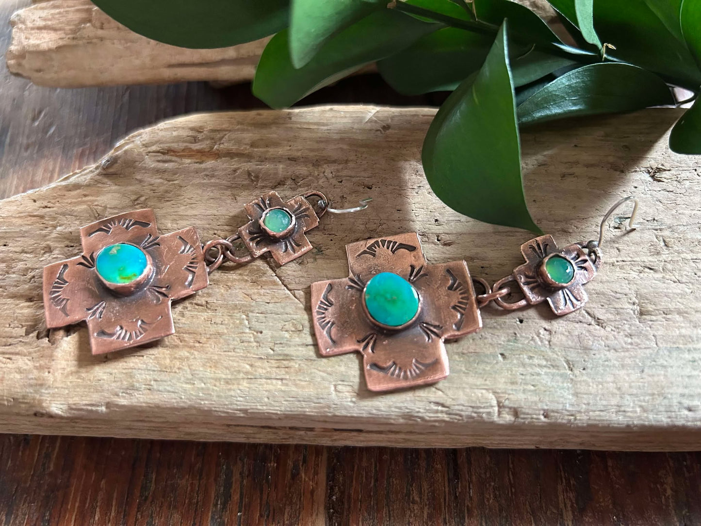 Sterling Silver, Copper and Turquoise Earrings